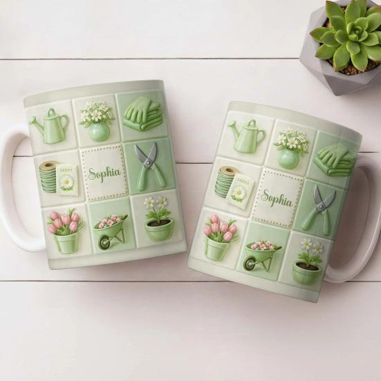 Ceramic Gardening Mug with 3D Relief Pastoral Design Heat-Resistant Coffee Tea Cup Nature-Inspired Drinkware