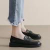 Spring New Women'S Leather Shoes Mid Heel Loafers British Style Black Casual Shoes Banquet And Office Wear Fashion Design