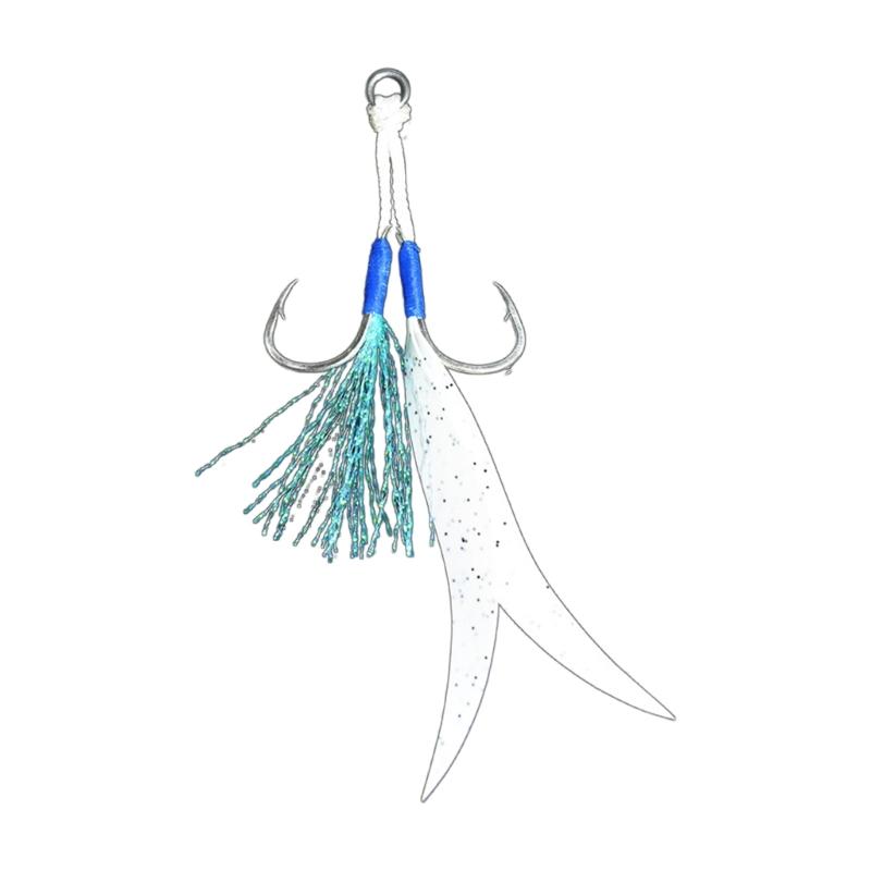 Double Fishing Assist Hook for Vertical Jigging Lures, 10Pcs Jigging Hook Slow Falling Jigs Fishing Hook Replacements