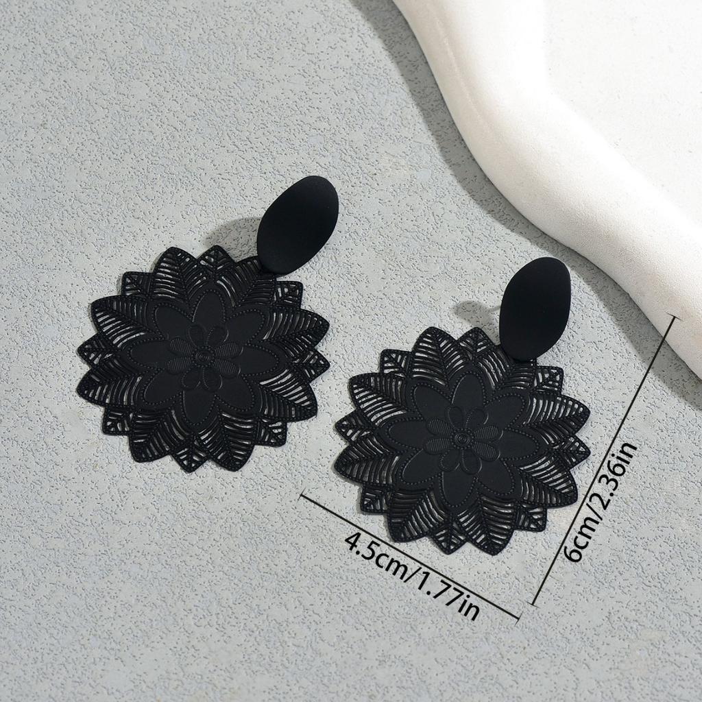 Women's Earrings Geometric Black Design Flower Studs Versatile High-end Earrings