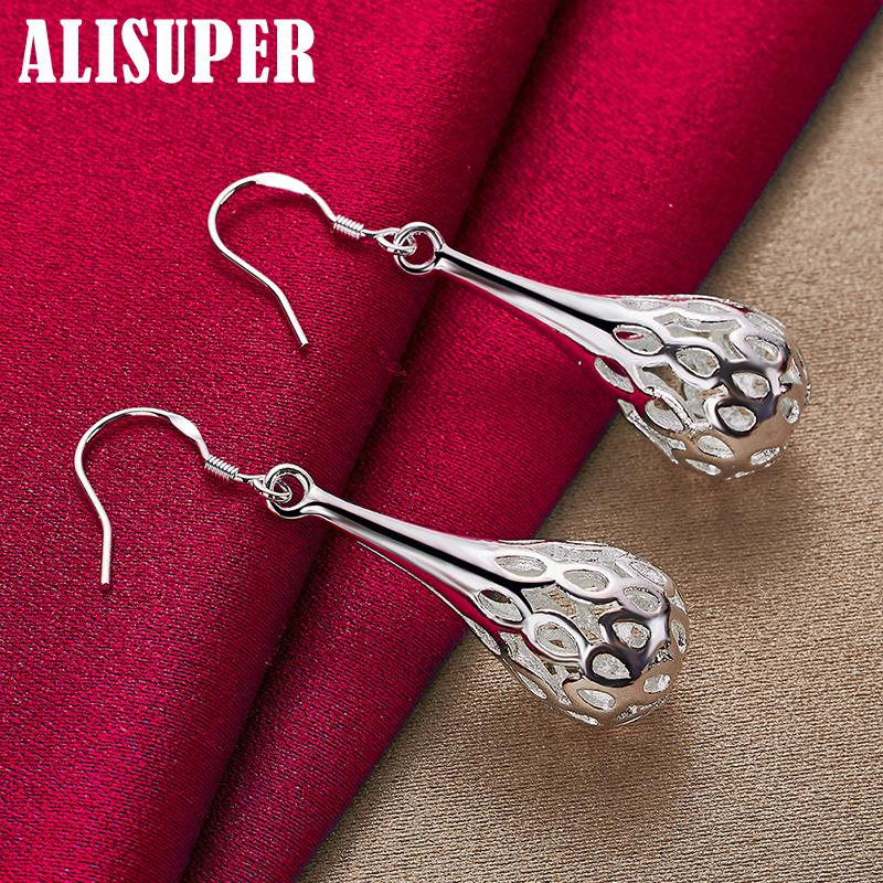 925 Sterling Silver Hollow Droplet Shape Earrings Jewelry