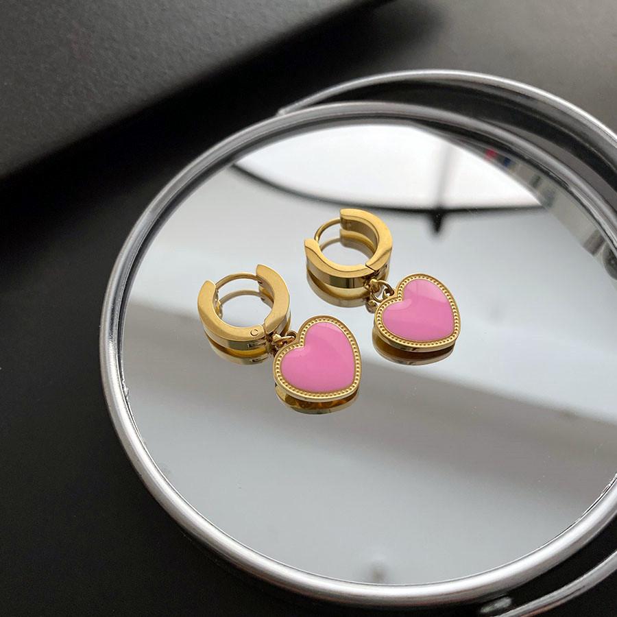 2023 Pink Titanium Steel Heart Earrings: Cute, Versatile, High-End.