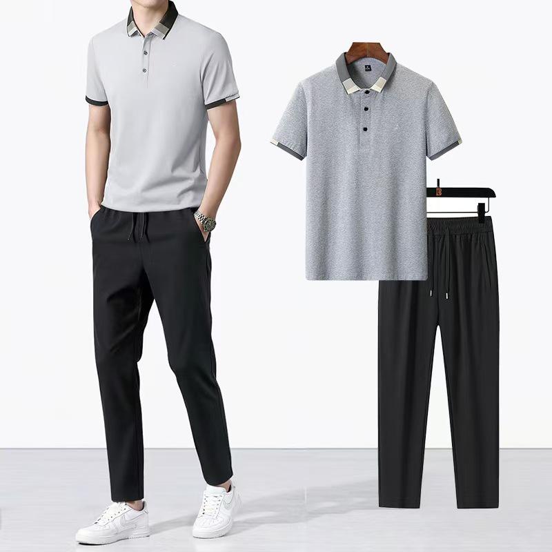 Men's Quick-Dry Ice Silk Short Sleeve Polo & Long Pants Set