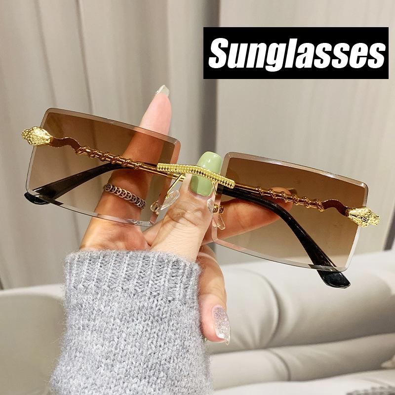 

Модные прямоугольные солнцезащитные очки без оправы для мужчин и женщин, модные квадратные солнцезащитные очки без оправы для женщин, леопардовые очки UV400 Oculos