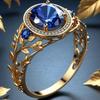 Elegant Blue Synthetic Zirconia Hand Carved Hollow Leaf Ring for Women Luxury Vintage Banquet Celebration Fine Jewelry Accessory