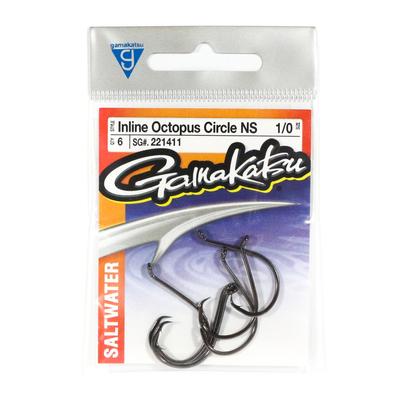 Gamakatsu Inline Octopus Haken Schwarz Größe 1/0, 6 pro Packung (1465)