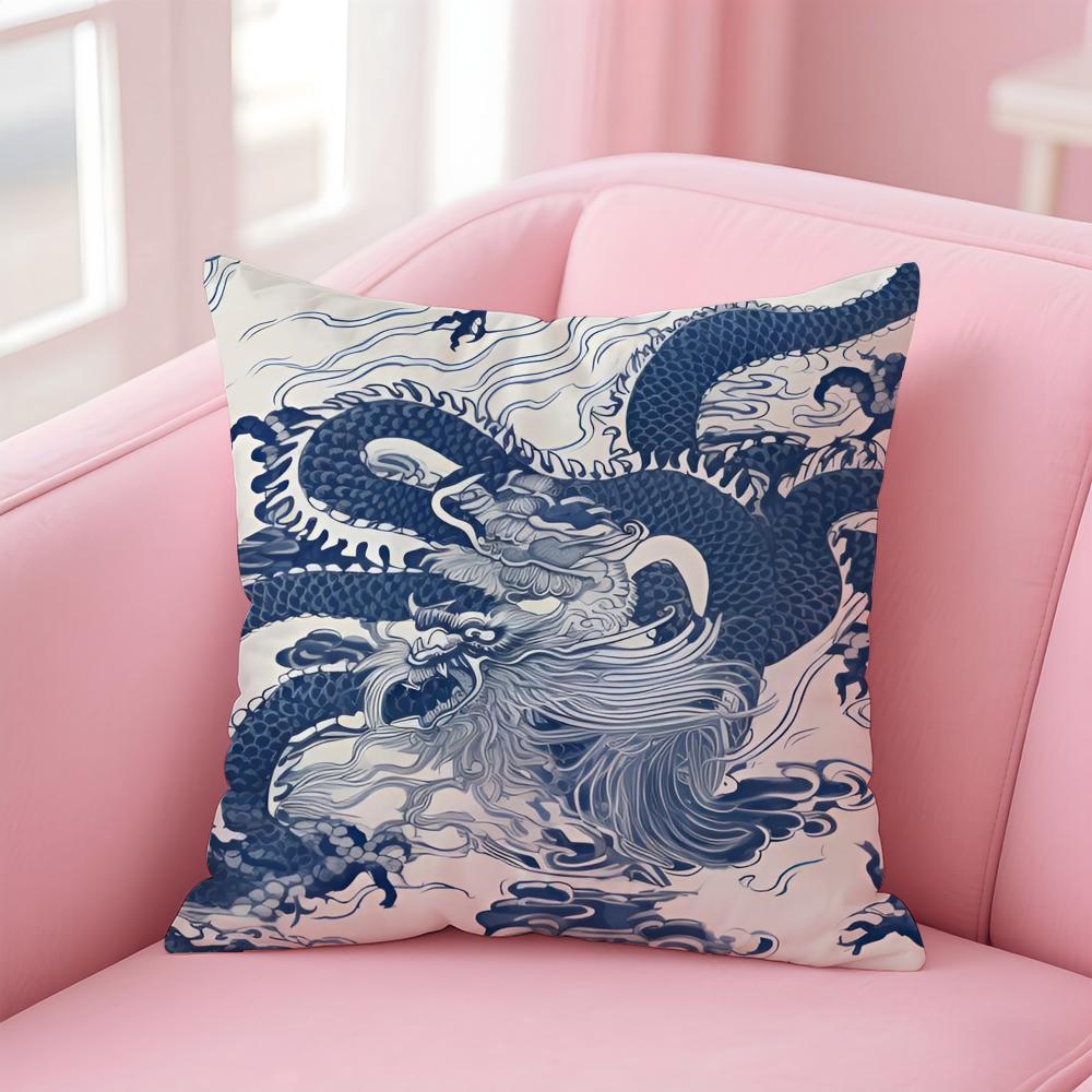 Dragon Anime Cool Cartoon Art Cushion Cover Pillowcase Short Plush Invisible zipper Room Sofa Cushion Cover