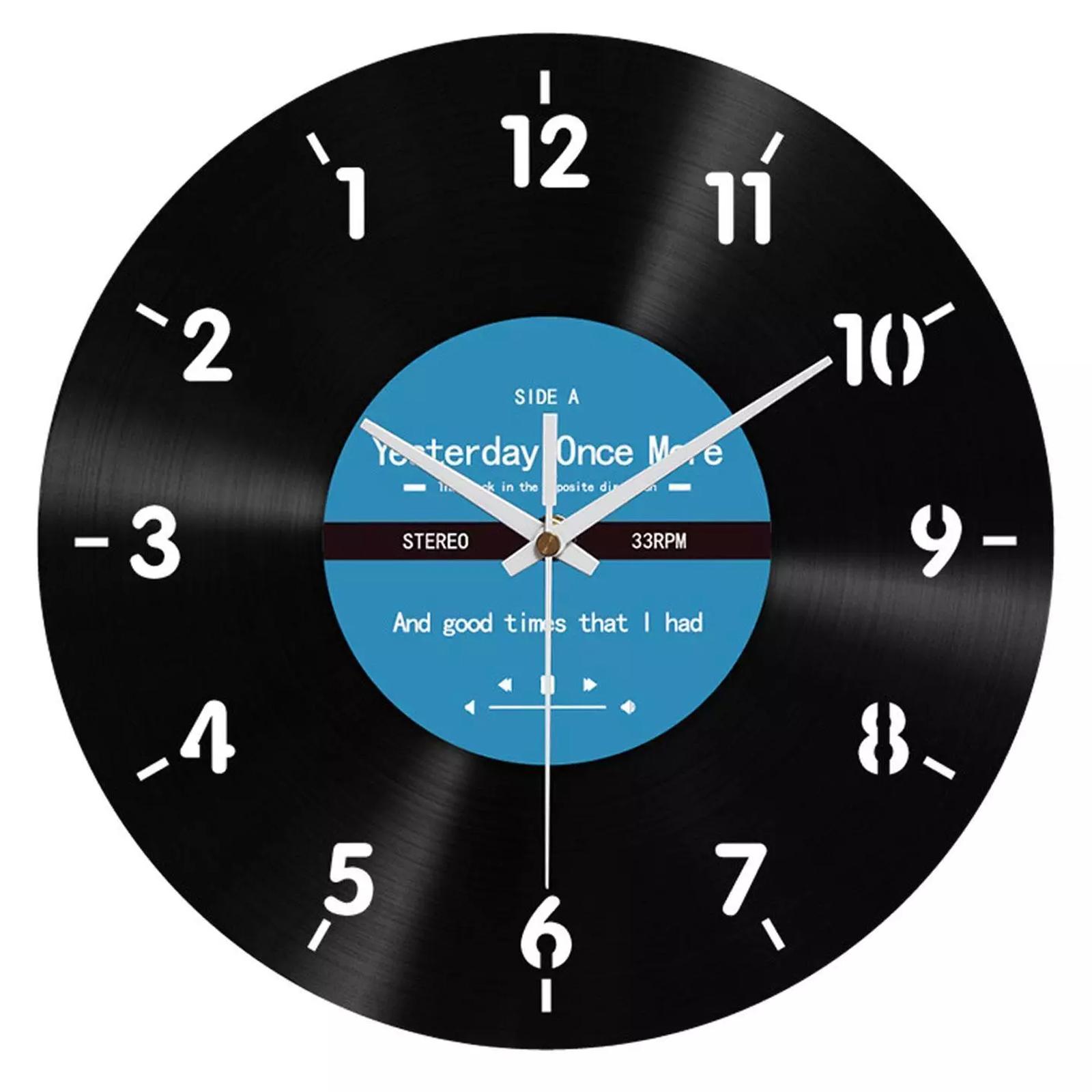 

Vinyl Records Backwards Wall Art Clock 12 inch Reverse Decorative Clock Vintage Decor (No Battery) A