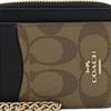 Coach Logo Print Color Block Canvas And Leather Card Case Wallet Clutch Coin Purse Women Wallet Khaki Black C1885-IMNOX