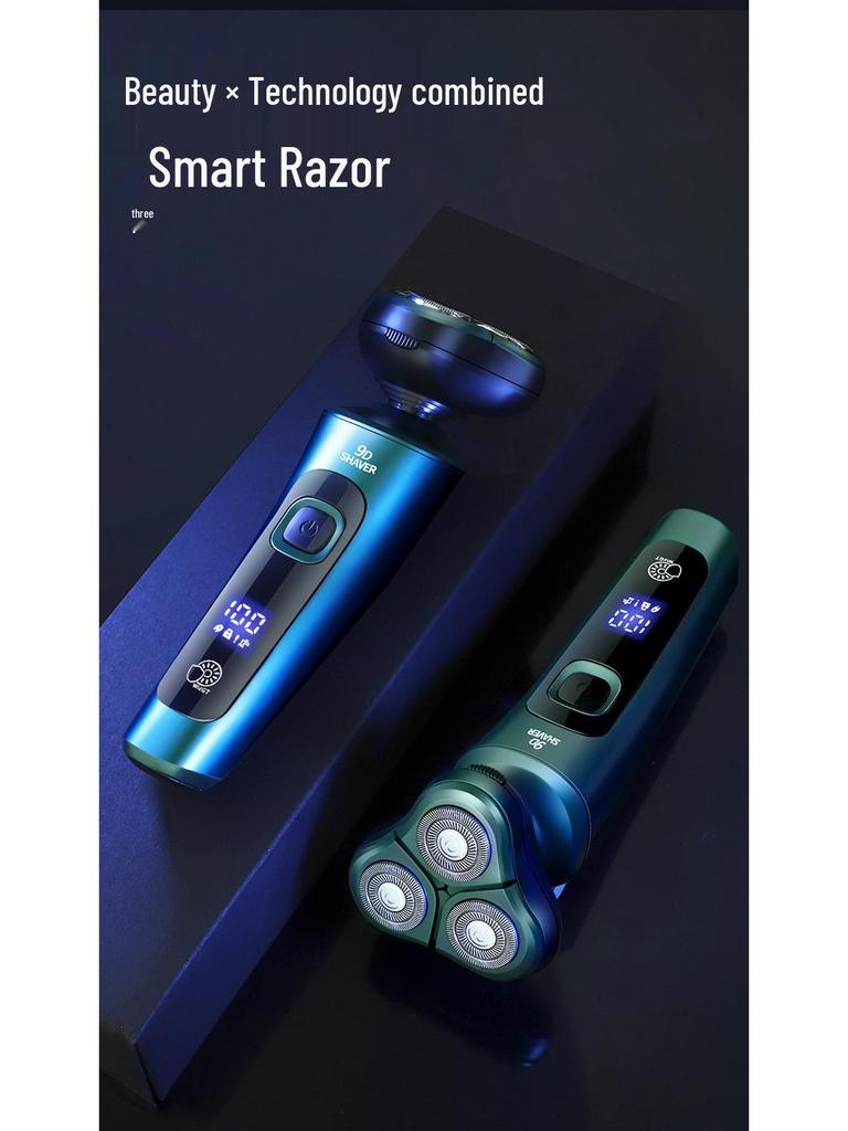 9D High-Power Electric Shaver with Digital Display, USB Charging, Washable Design, Floating Razor & Multifunctional Beard Trimmer