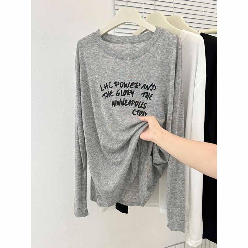 

Spring & Autumn Korean Style Long Sleeve Printed Base Layer T-Shirt 2XL серый