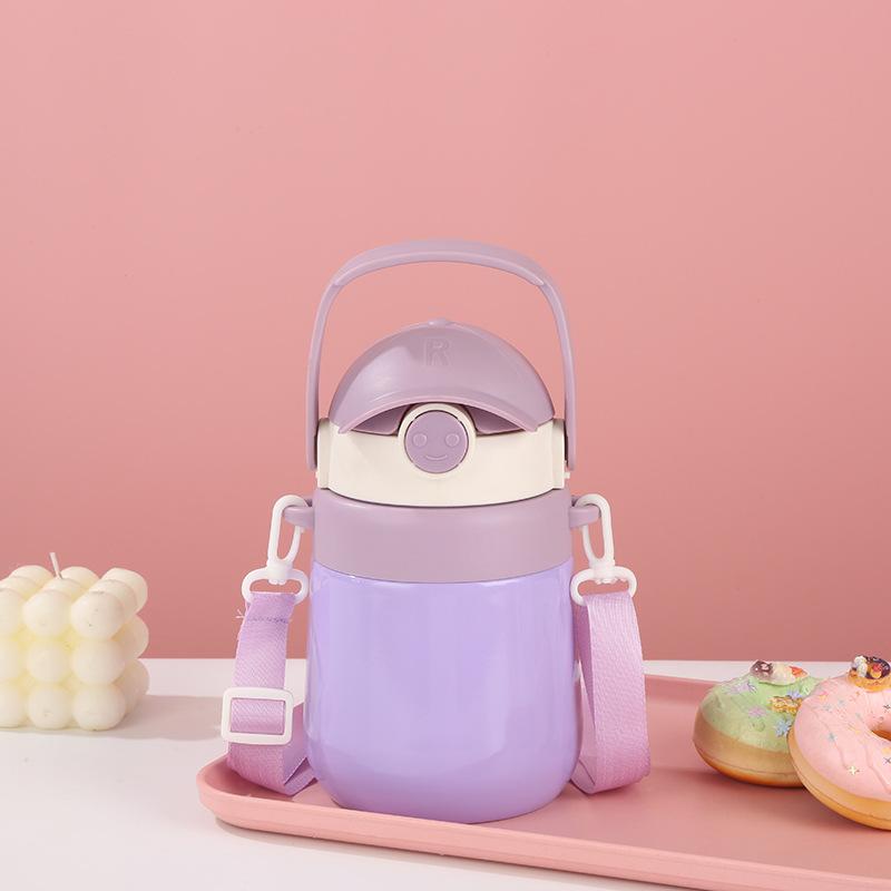 Water Bottle Children's Thermos Cup Stainless Steel Kettle Big Belly Cup with Strap Sports Fitness Cup Large Capacity Large Size