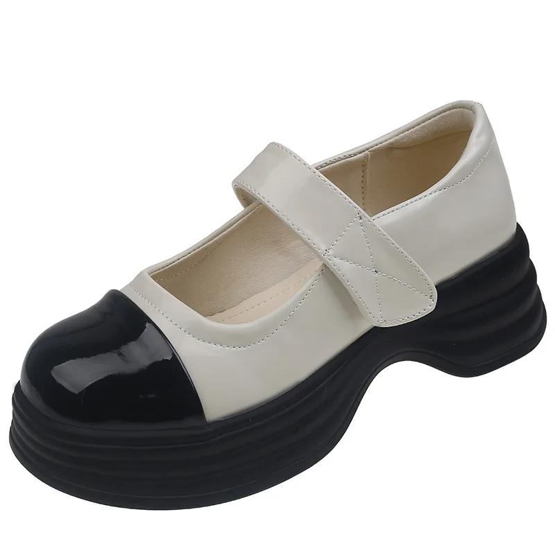 Fashion Mary Janse Leather Shoes for Women 2024 Spring Autumn New Designer Chunky Heel Casual Shoes Female Increase Pumps Ladies