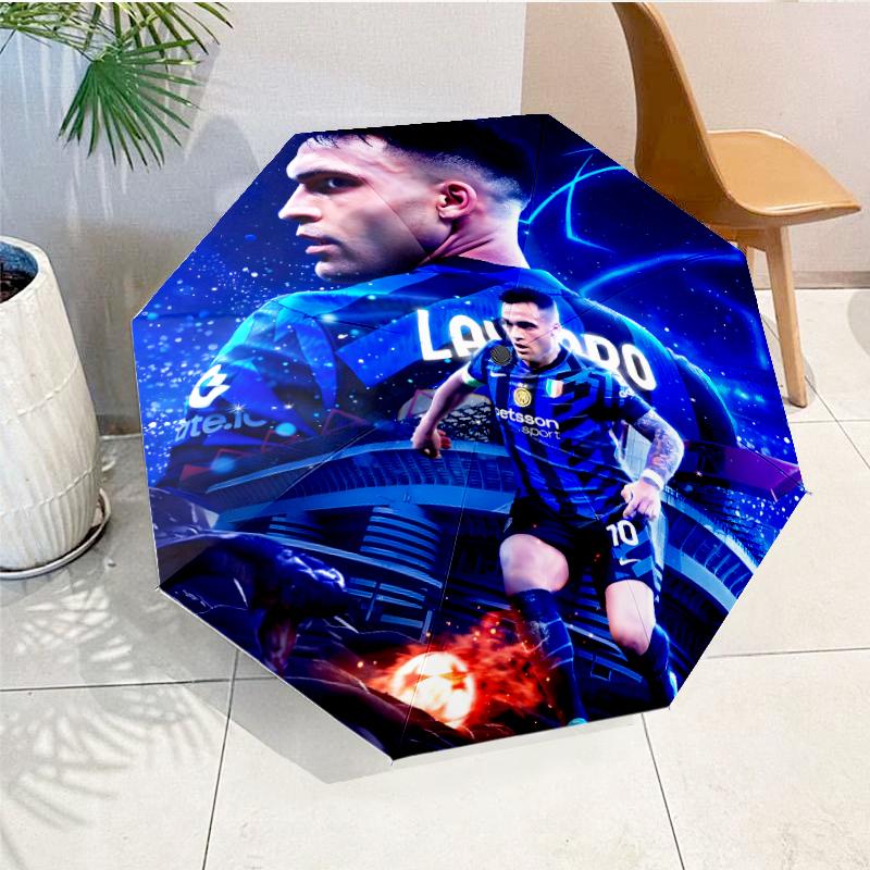 Inter Milan Star Lautaro Automatic Folding Umbrella - 8-Rib Travel Umbrella with Auto Open/Close & Portable, Gift for Christmas, Birthdays