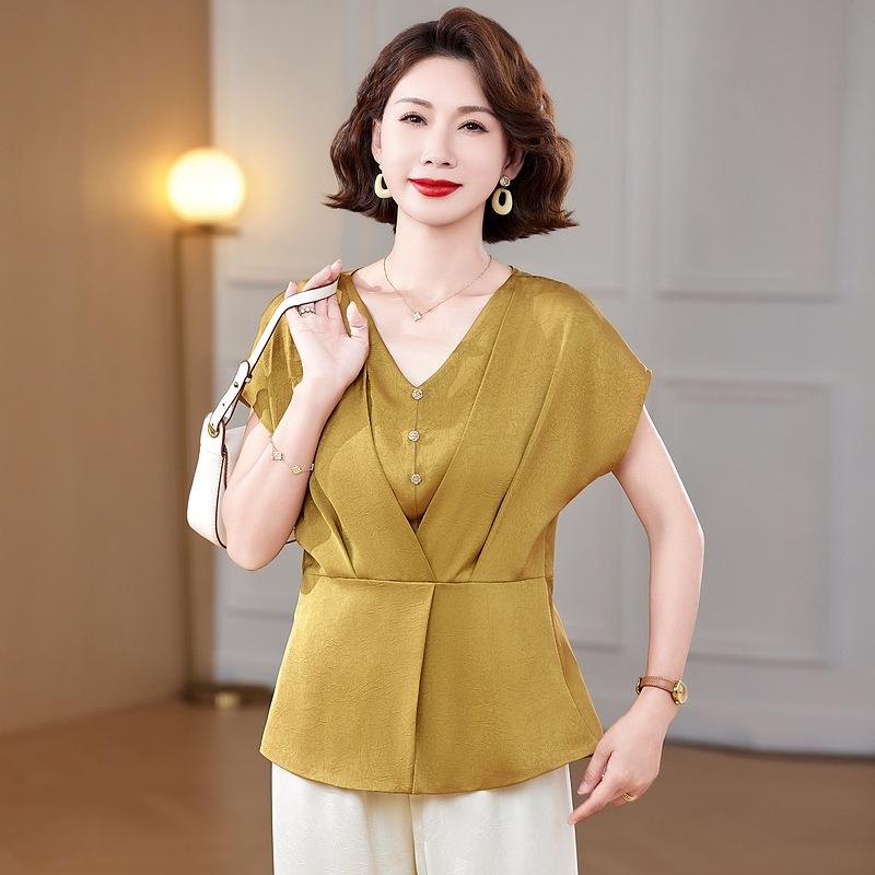 

2026 Summer Imitation Silk Two-Piece Set for Middle-Aged Women 4XL