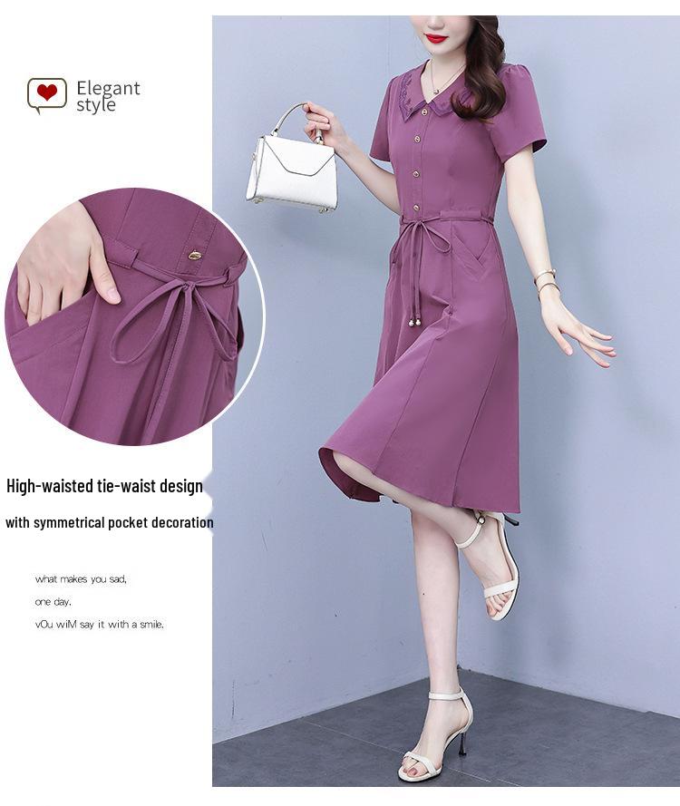 Chic Short-Sleeved Slim Fit Summer Dress for Women - Mid-Length, Belly-Covering, Goddess Style