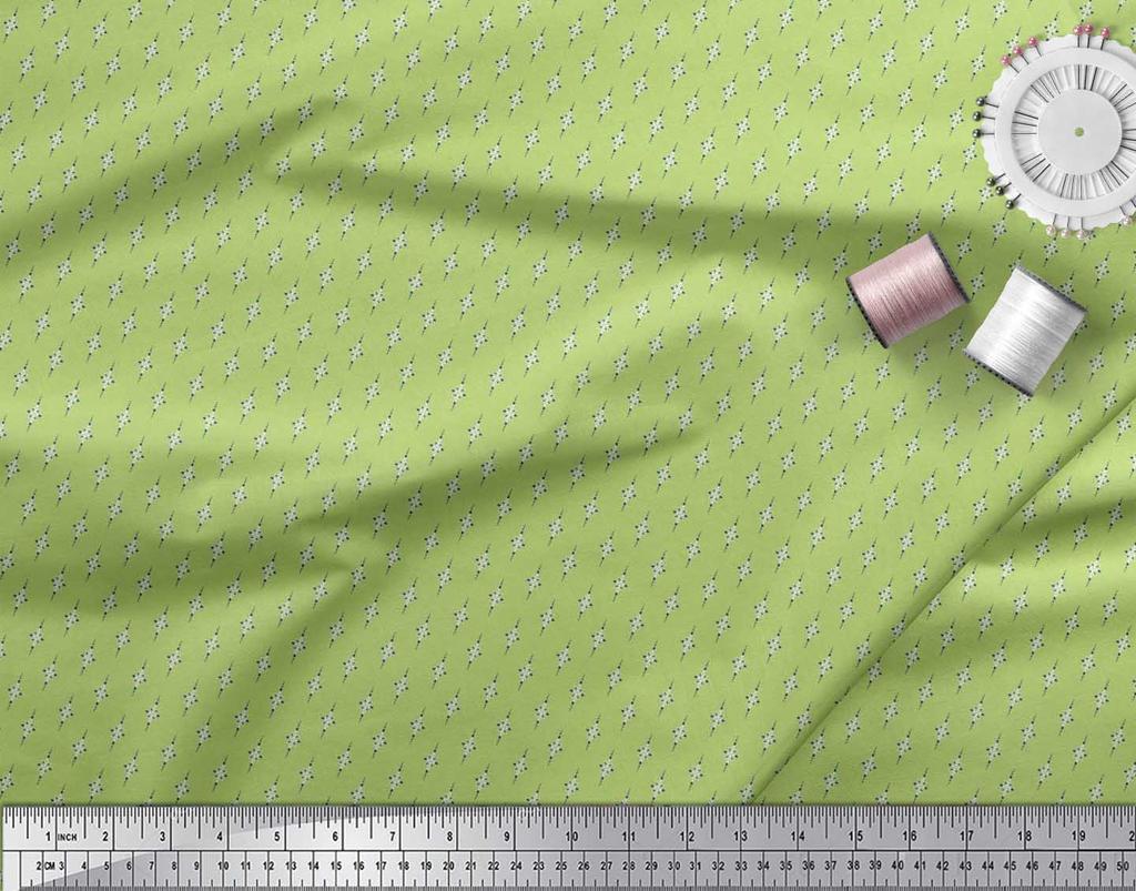 Soimoi Japan Crepe Satin Fabric Dot & Leaves Small Motif Shirting Print Fabric by the Metre 42 Inch