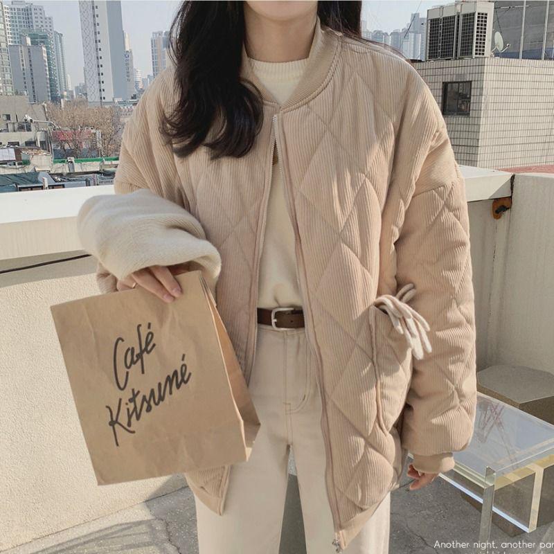 

Corduroy Women s Loose Thickened Cotton Jacket - 2023 Autumn/Winter Korean & Hong Kong Style, Trendy Student Wear M хакі