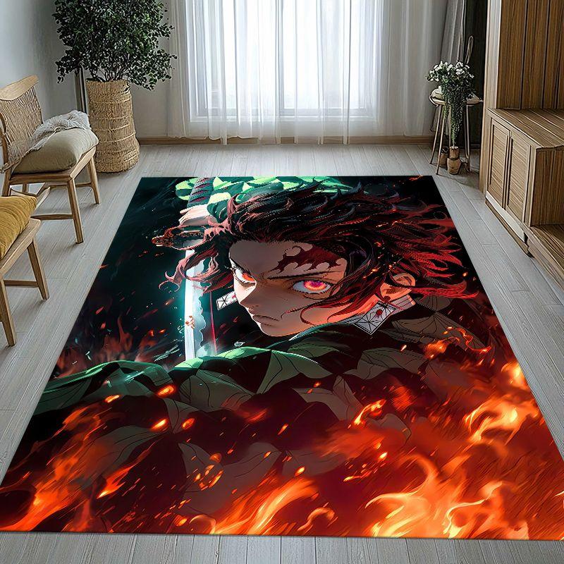 Demon Slayer Kimetsu No Yaiba Tanjiro Nezuko Anime Non-Slip Area Rug for Living Room,Bedroom Carpet Mat for Sofa,Home Decor Gift