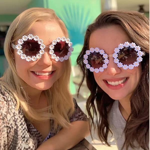 

Солнцезащитные очки Daisy в стиле ретро для женщин, круглые модные солнцезащитные очки для диско-фестиваля с цветочным рисунком