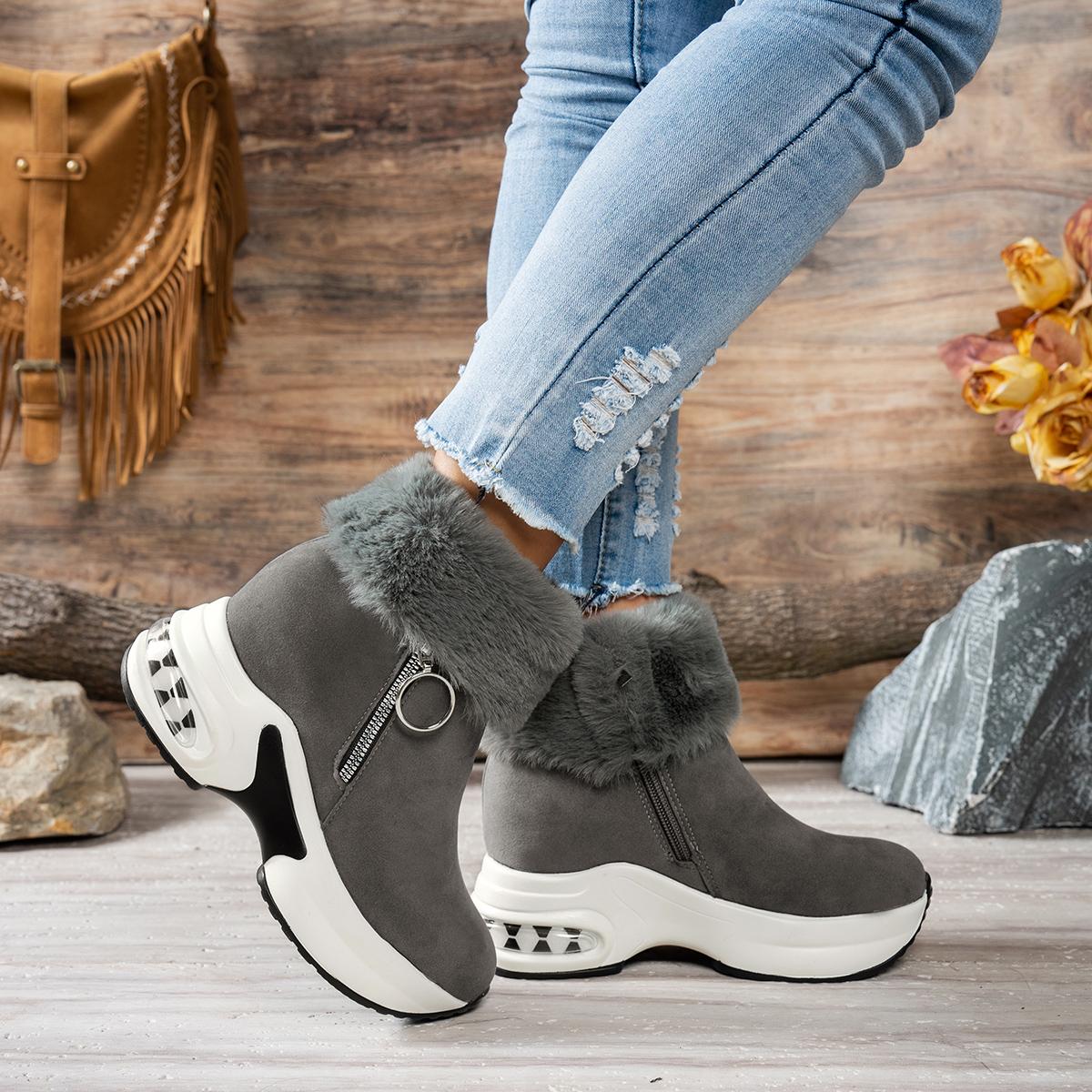 

Зимние новые нескользящие зимние сапоги женские модные искусственный мех плюшевые женские сапоги на платформе воздушная подушка теплая хлопковая подкладка обувь для женщин 36 серый