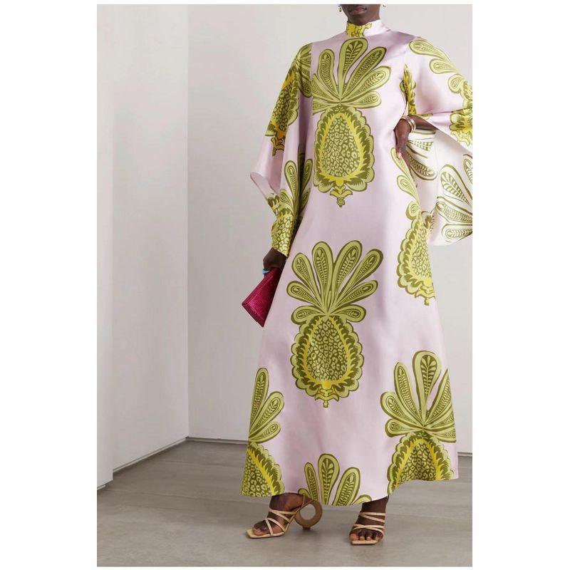 Middle East Independent Station Amazon European and American New Summer Print Three-Quarter Sleeve Stand Collar Double-sided Wear Jumpsuit DRESS