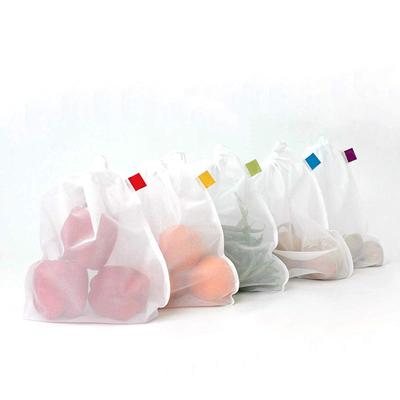 5 Stück wiederverwendbare Lebensmittelbeutel mit Kordelzug, Netzstoff, Gemüse, Obst, waschbar