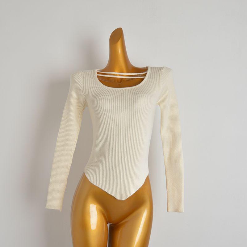 Spring & Fall New Arrival Sneaky Design off-Shoulder Knitting Bottoming Shirt Women's Inner Slim Fit Sweater Irregular Long Sleeve Tops