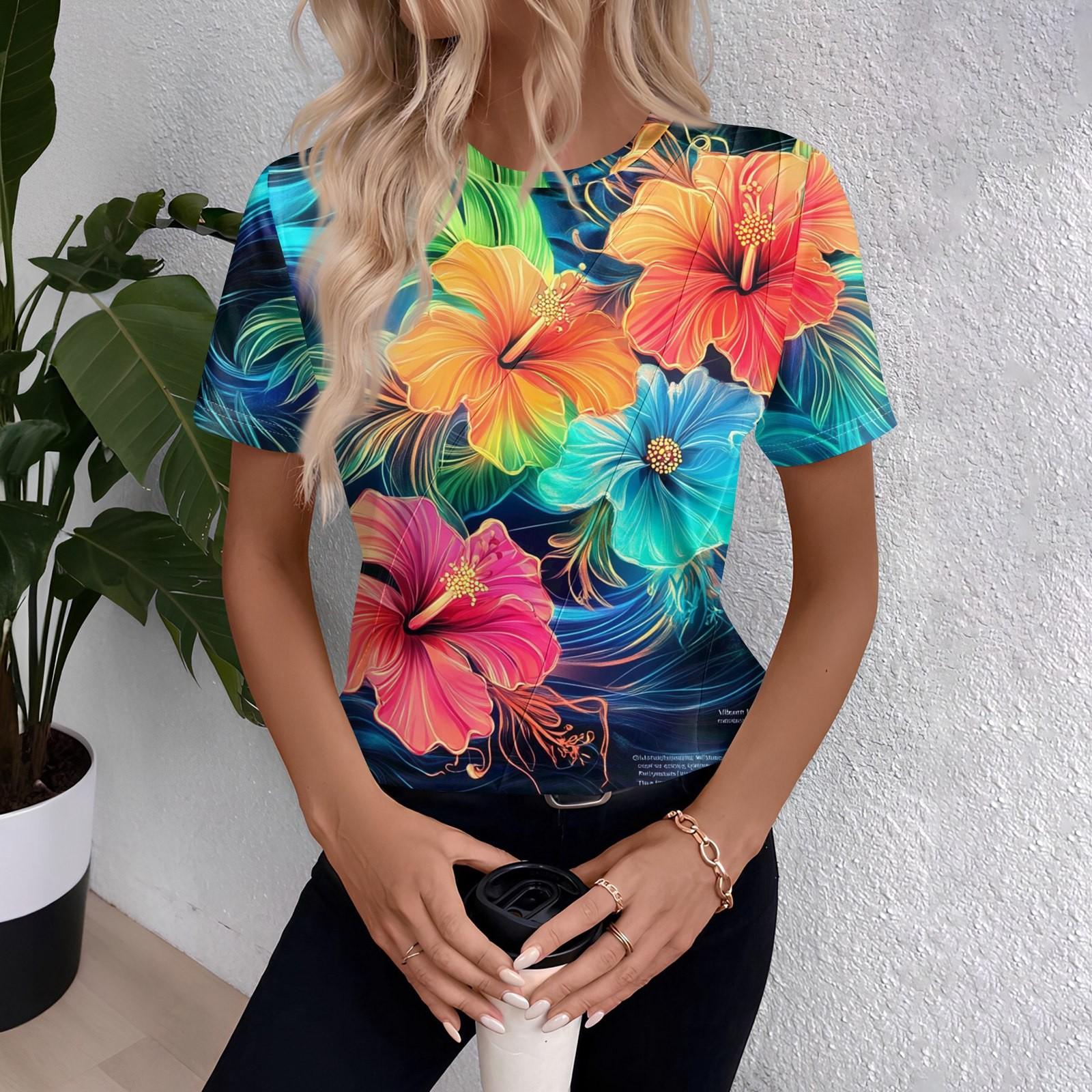 

Women s Short Sleeve Tops Pleated Neck Loose Fit T-Shirt XXL