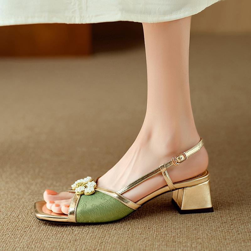 Mittellanger Rock Zehensandalen Damen Kopfriemen hinten Bequem Niedrigabsatz Damenschuhe