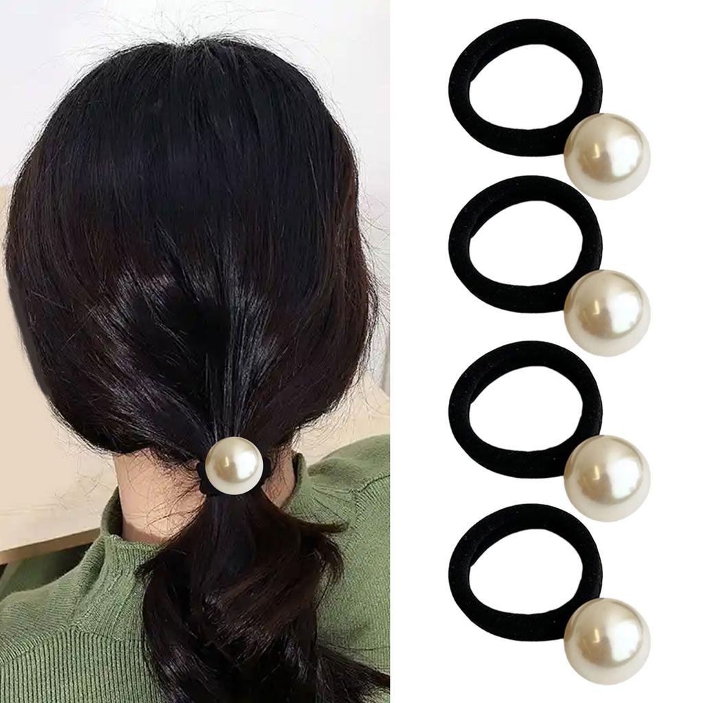Pack Of 5 Elastic Hair Tie Set With Artificial Pearl Design For Women Girl NonSlip Hairband Hair Rope for Everyday Wear