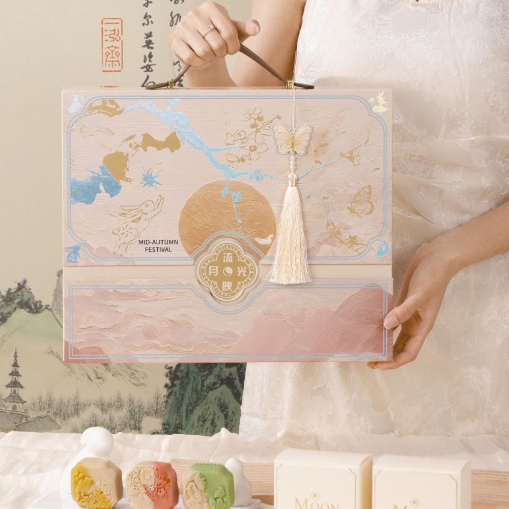 

Chinese Style Moon Cake Box 6/8 Grids Egg Yolk Crisp Packaging Box Festival Celebration 6 Grids