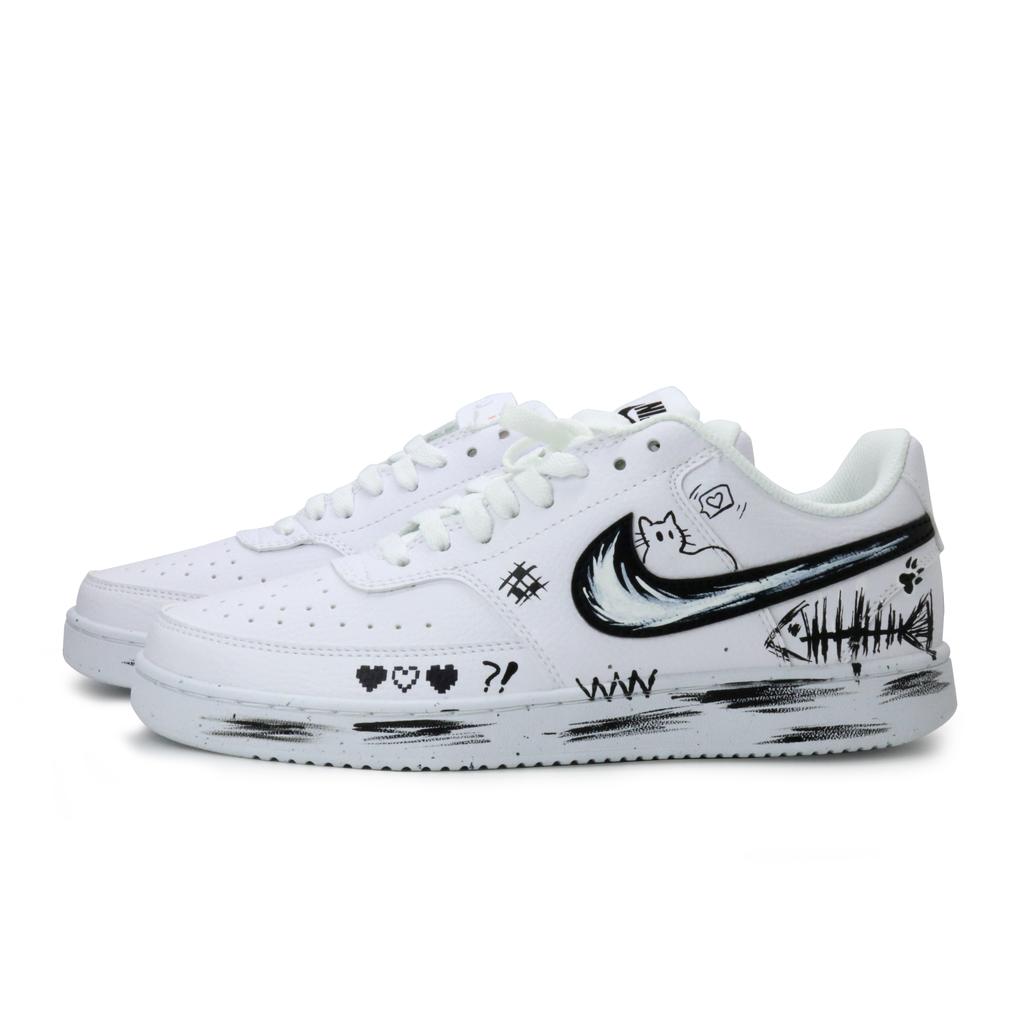 Nike Court Vision 1 Pixel Meow Coverage Abrasion Resistant Low Top Skateboard Shoes Men's Black DH2987-101(team1037-)