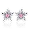 Guochao Peach Blossom Rose Flower Earrings with Pink Diamond-Plated Silver Studs for Women