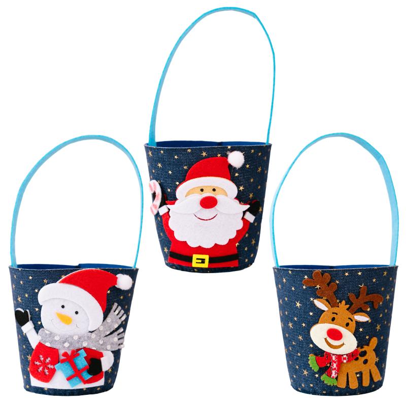 Cartoon Christmas Handbag Gift Bucket Festive Elk Cloth Handbag Christmas Gift Bag Washable Candy Bag For Gift Giving 'S Party