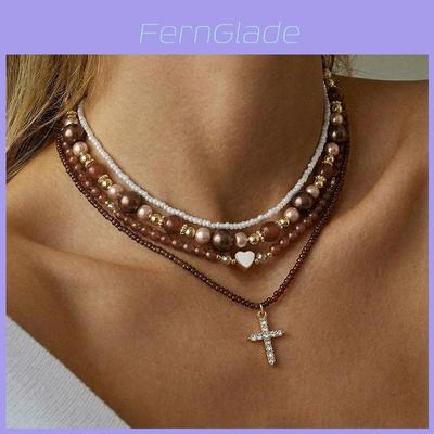Punk Style Geometric Necklace With Heart Pendant And Pearl Layering For Womens Daily Wear