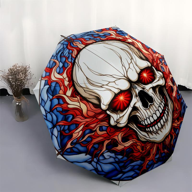 Stained Glass Skull with Fiery Background Wall Art Decor Umbrella, Christmas Gift Y177