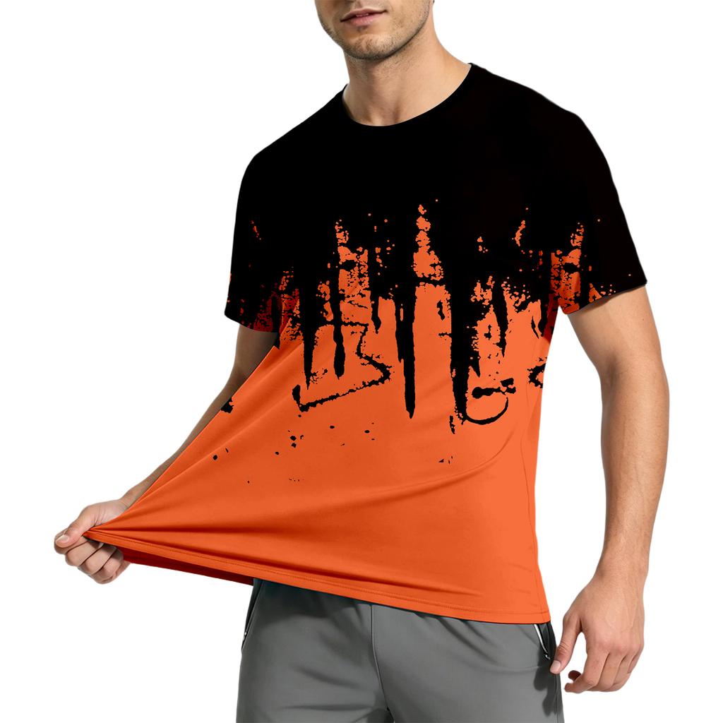 Men's Short Sleeve Crew Neck T Shirt with Abstract Paint Print Casual Fit Soft Polyester Top