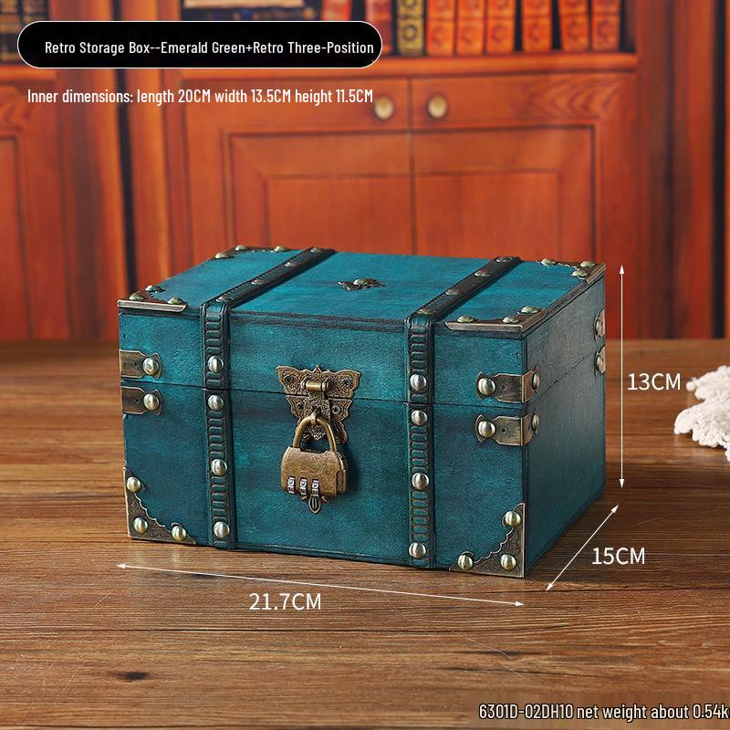 Retro Wooden Desktop Storage Box with Lockable Password - Treasure Chest Photography Prop