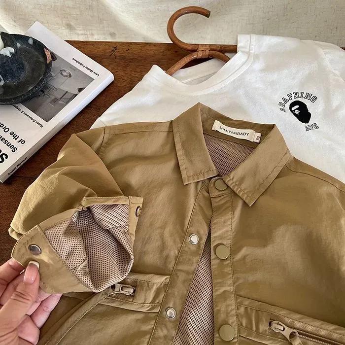 Children's Autumn Solid Color Stylish Pocket Jacket, Small and Medium Size Children's Design, Long-sleeved Jacket