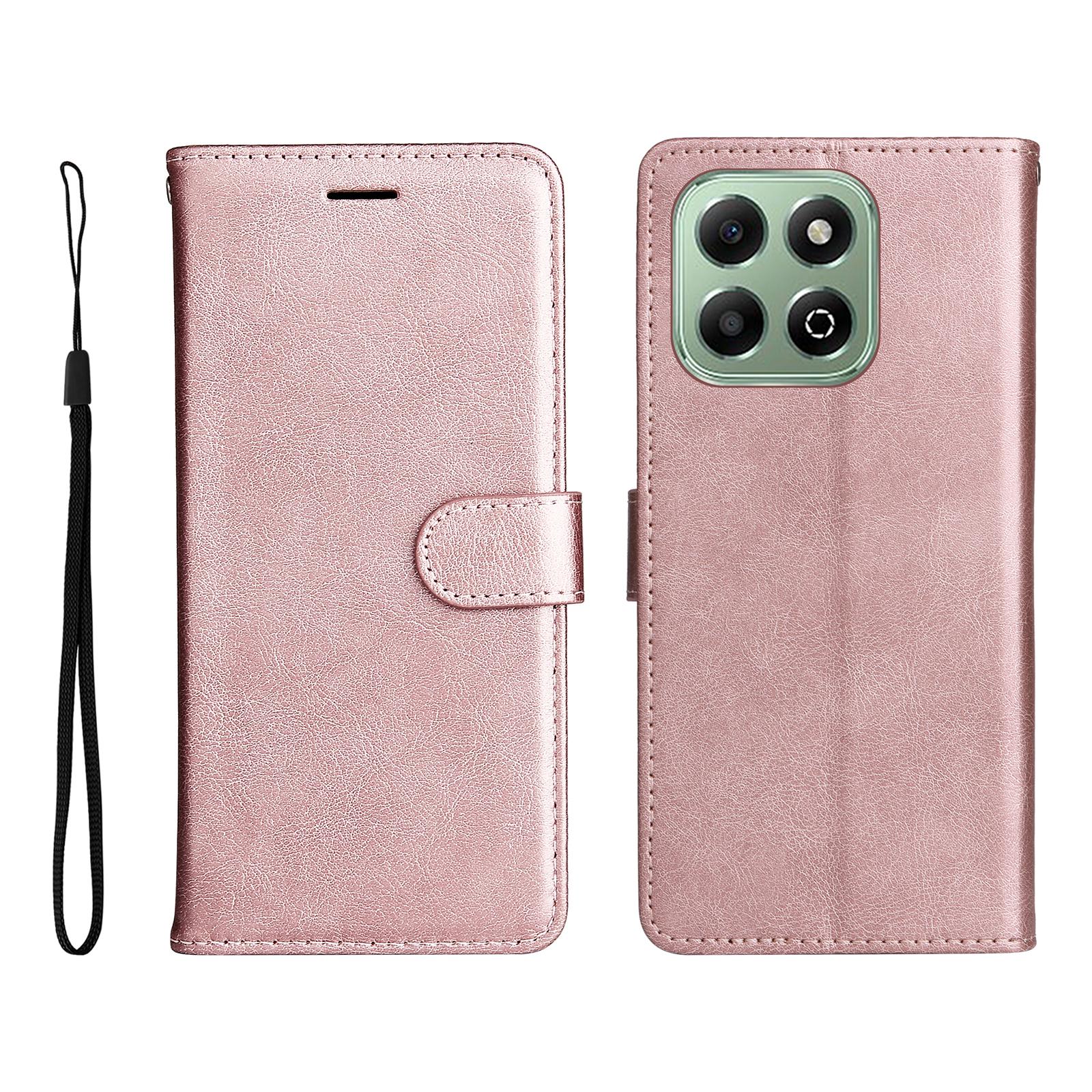 

For Honor X6b 4G/Honor X6a 4G/Honor X5b/Honor X5b Plus/Honor X6c 4G Leather Wallet Case with Strap Solid Color Phone Stand Cover Rose Gold