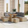 8-piece Garden Sofa Set with Beige Poly Rattan Acacia Cushions, 2-seater Garden Sofa with Cushions 3362782