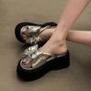 Bow Thick Bottom Heightening 7CM Slippers Women's Summer Wear Fashion Fairy Style 2025 New One-word Sandals