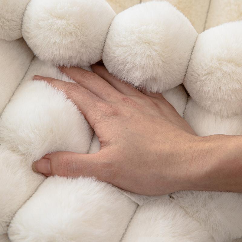 High-Grade Striped Rabbit Plush Sofa Cushion Winter  New Non-Slip Seat Cushion Solid Wood Leather Cover Cross-Border