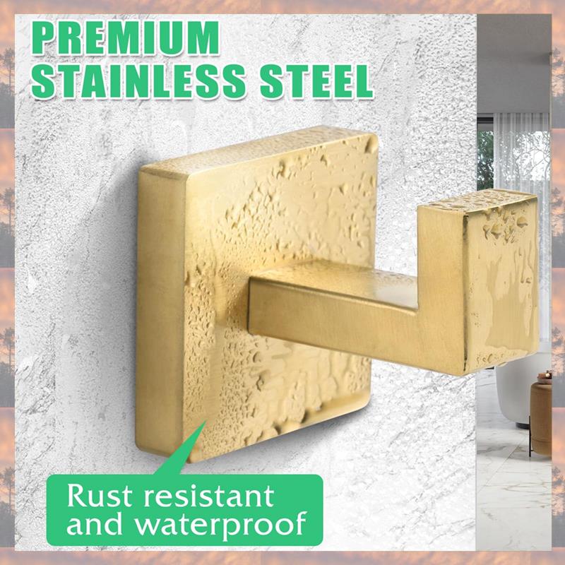 2025 Trend 2 Piece Towel Hooks Robe Hook Coat Hook Gold Heavy Duty Bathrooms Square Hooks Wall Mounted For Bathroom