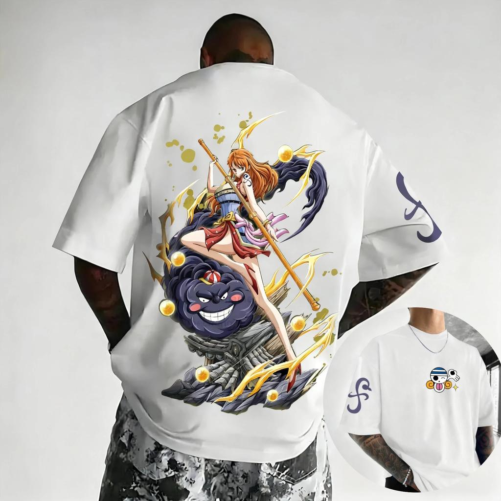 Bandai One Piece Luffy Zoro Printed Cotton Shortsleeved 2026 Summer Breathable Mens and Womens Loose Sporty Fashion Tshirt