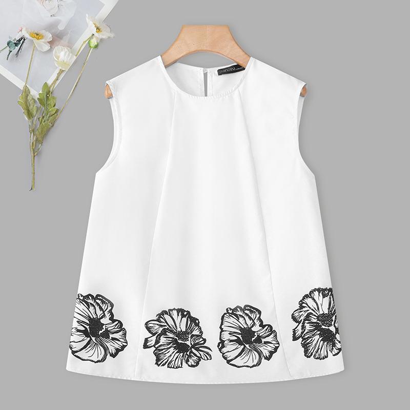 

ZANZEA Женские повседневные летние майки без рукавов с круглым вырезом и принтом S белый