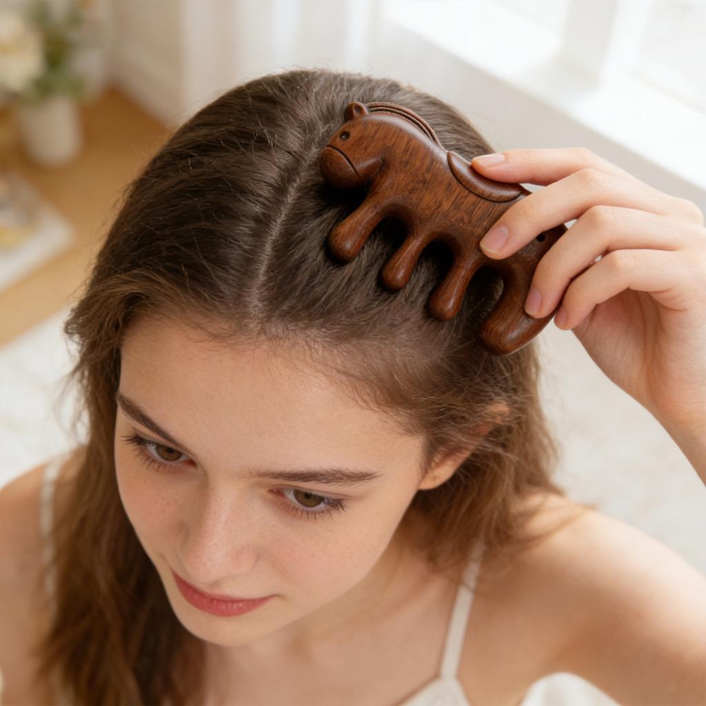Small Horse Hair Massage Comb, A Soothing Scalp Comb. An Exquisite Gift Suitable For Personal Use Or As A Gift For Others. 1pc