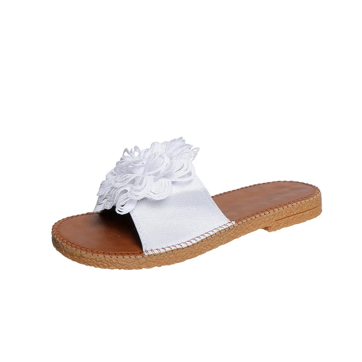 

Fashion Women Flower Flat Slippers Casual Walking Shoes Female Summer Fashion Dress Sandals Outdoor Pink Shallow Zapatillas Mujer 36 белый