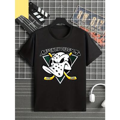 European Sizes Men's Ice Hockey Duck Print T-Shirt - Duck Pattern Casual Round Neck Tee Suitable for Sports Events & Daily Streetwear